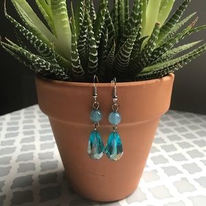 Blue bead drop earrings